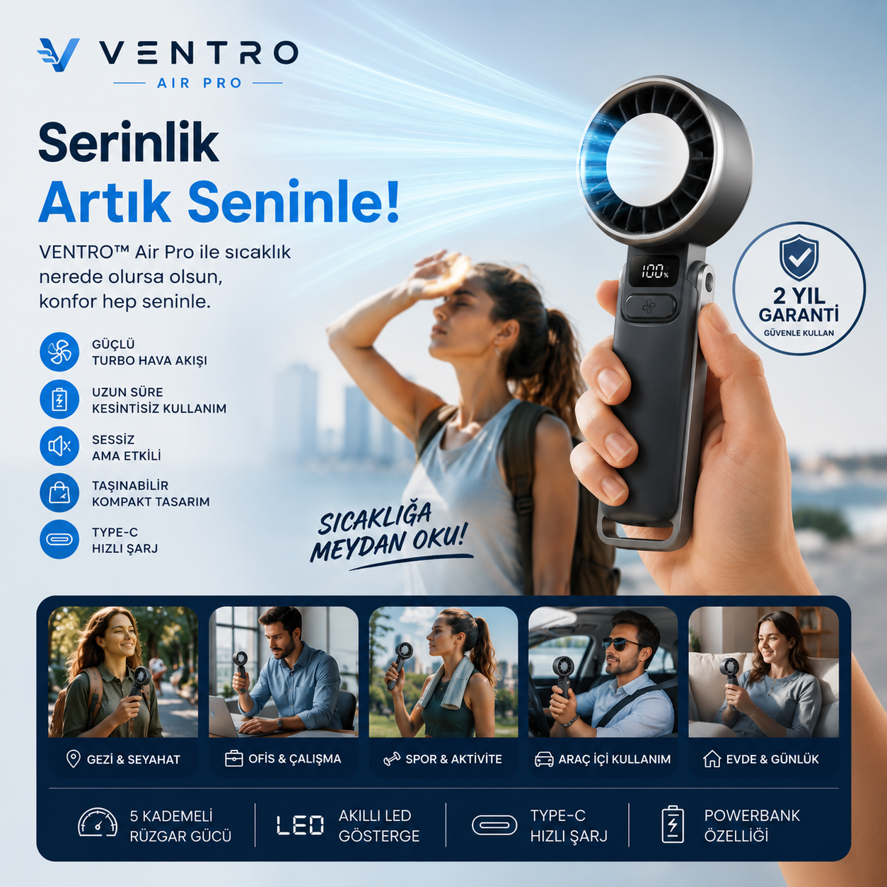 VENTRO™ Air Pro | 5 Kademeli Turbo El Vantilatörü